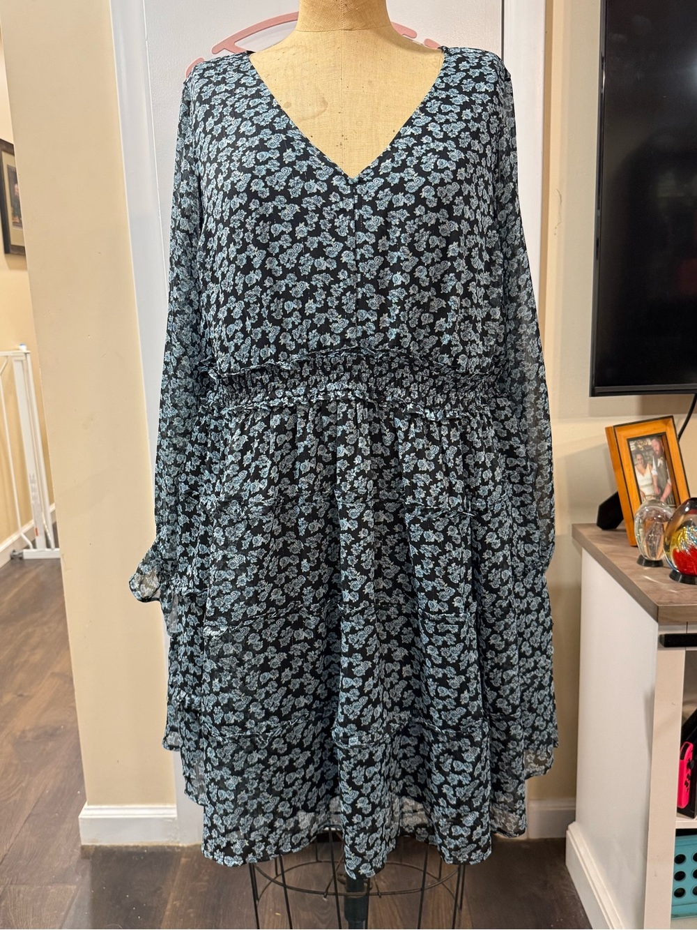 Torrid Black Dress with Light Blue Rose Print